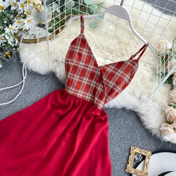 Vintage V Kaklo 2021 Plonas pledas spausdinti seksuali mini trumpą suknelę kratinys spageti dirželis raukiniai vasaros Moterų paplūdimio-line suknelė