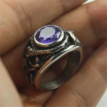 Violetinė Cz Kristalų Perlas Gyvatė Mados Vyrų 316L Nerūdijančio Plieno Dviratininkas Žiedas vyriški Papuošalai
