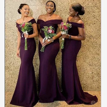 Violetinė Undinė Bridesmaid Dresses 2020 M. Afrikos Moterų Off Peties Ilgai Vestuvių Svečių Suknelė Šalis