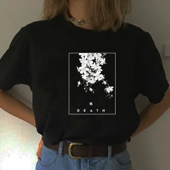 VIP HJN Japonų Stiliaus Gėlių Spausdinti Gotikos T-Shirt Moterų Grunge Estetinės Pastelinių Goth T-shirts Edgy Mados Viršūnes