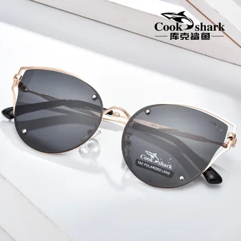 Virėjas Ryklys 2019 nauji akiniai nuo saulės moteriški akiniai nuo saulės HD poliarizuota vairavimo hipster retro akiniai