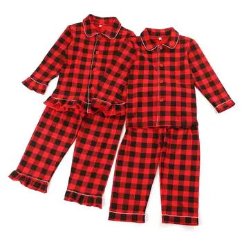 Viršų mados 2020 m. žiemos medvilnės sleepwear mygtuką iki kalėdų berniukų pižama pledas mergaičių pižamos vaikams pijamas