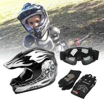 Visas Veidas DOT Jaunimo Šalmas+akiniai+Pirštinės Vaiko Vaikas, Sporto Saugos Dviračių Šalmas Dirt Bike ATV Motokroso motociklo šalmas
