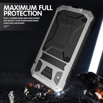 Viso Kūno Sunkiųjų Dropproof Telefono dėklas Skirtas iPhone XS Max XR Dulkėms atsparus smūgiams Atramą Grūdintas stiklas Metalinis Dangtis