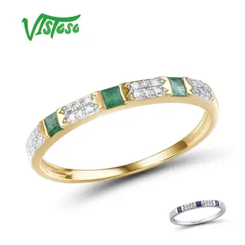 VISTOSO 14K Y/W Aukso Žiedus Moterims, Originali Blizga Diamond Išgalvotas Mėlynas Safyras, Smaragdas Sužadėtuvių Metines Prašmatnus Fine Jewelry
