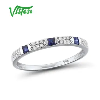 VISTOSO 14K Y/W Aukso Žiedus Moterims, Originali Blizga Diamond Išgalvotas Mėlynas Safyras, Smaragdas Sužadėtuvių Metines Prašmatnus Fine Jewelry