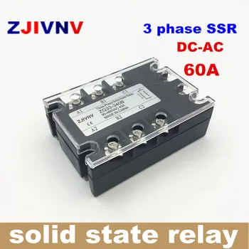 Visą srovė 60a trijų fazių kietojo relės 3-32vdc kontrolės AC 90~480v, 3 fazės ssr (solid state relay 12V SSR 60DA