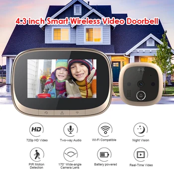 VODOOL Smart IP WI-fi durų skambutį Vaizdo Domofonas 4.3 colių LCD Skaitmeninis Fotoaparatas Doorbell Home Security Akių Akutė Viewer Žiedas