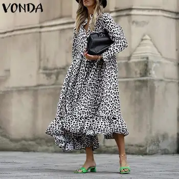 VONDA Motinystės Suknelė 2021 M. Rudens Derliaus ilgomis Rankovėmis Sūpynės Leopard PartyLong Suknelė Atsitiktinis Palaidų Vestidos Nėštumo Sundress