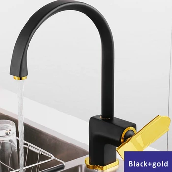 Vonios kambarys virtuvės maišytuvas juoda bronzos juoda, maišytuvas, Pasukami 360 virtuvės maišytuvas vienos rankenėlės kriauklės čiaupai B3292
