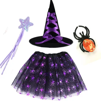 Voratinklyje Tutu Voratinklis Sijonas Ragana Wizard Hat Žiedų Magija Wands Kostiumas Šalis Komplektus Karnavalas Helovinas Kostiumas Vaikams Mergaitėms