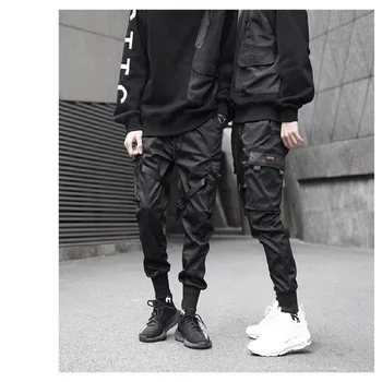 Vyrai Atsitiktinis Kelnės Multi-pocket Krovinių Kelnės Juostelės Poilsiu Harajuku Sweatpant Hip-Hop Atsitiktinis Streetwear Kratinys techwear