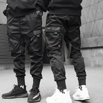 Vyrai Atsitiktinis Kelnės Multi-pocket Krovinių Kelnės Juostelės Poilsiu Harajuku Sweatpant Hip-Hop Atsitiktinis Streetwear Kratinys techwear
