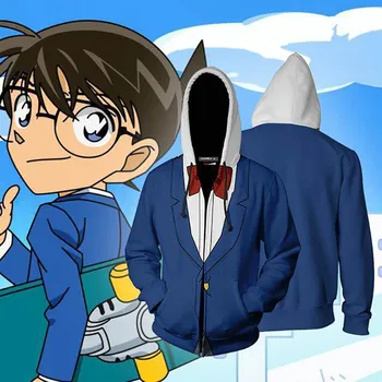 Vyrai Berniukai Anime Detective Conan Cosplay Hoodie Užtrauktuką Gobtuvu Palaidinės Mados Conan Drabužiai, Striukės Viršūnes Uniformos