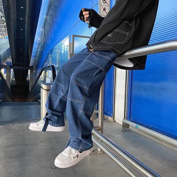 Vyrai džinsai Pločio Kojų džinsai ziajać S-5XL Neutralus kelnės Prarasti Tiesiai Baggy vyriški džinsai Streetwear Hip-Hop atsitiktinis Riedlentė kelnės