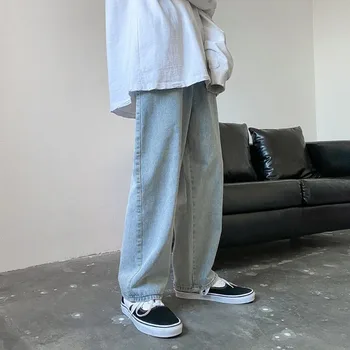 Vyrai Džinsai Rudenį Vyriškos Kelnės Jaukus Kvėpuojantis Retro Prarasti Visas rungtynes korėjos Madinga Streetwear Studentų Ulzzang Elegantiškos Plačios Kojos 3XL