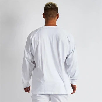 Vyrai Laisvi Negabaritinių Tinka Long Sleeve T-shirt Su Sumažėjo Petį Retro Sporto Marškinėliai Rudenį Salė, Kultūrizmo Viršūnes Tees