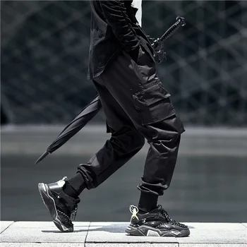 Vyrai Multi-kišenės, Elastinga Juosmens Dizaino Haremas Ziajać Vyrų Streetwear Punk Hip-Hop Atsitiktinis Kelnės Poilsiu Vyrų Šokių Ziajać WQ126