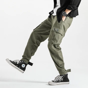 Vyrai Streetwear Kelnes Hip-Hop Derliaus Harajuku Haremas Jogger Sweatpant Medvilnės Juostelės Kelnės