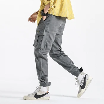 Vyrai Streetwear Kelnes Hip-Hop Derliaus Harajuku Haremas Jogger Sweatpant Medvilnės Juostelės Kelnės