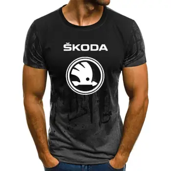 Vyrai Trumpas Rankovės Škoda Automobilių Logotipą Vyrai T-shirt Vasaros atsitiktinis Medvilnės Gradientas T marškinėliai Mados Hip-Hop Harajuku Vyrų Brand Tee