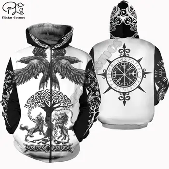 Vyrai Unisex harajuku juodasis Vikingas tatuiruotė Visiškai spausdinti 3d hoodie gimtoji indijos Palaidinukė užtrauktukas moterų Megztinis streetwear striukė 0