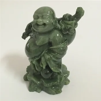 Vyras pateikė Jade Akmuo Laughing Buddha Statula FengShui Dervos Maitrėjos Budos Skulptūra Figūrėlės Namų, Sodo Puošmena Statulos