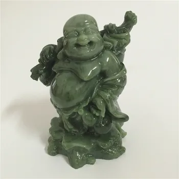 Vyras pateikė Jade Akmuo Laughing Buddha Statula FengShui Dervos Maitrėjos Budos Skulptūra Figūrėlės Namų, Sodo Puošmena Statulos