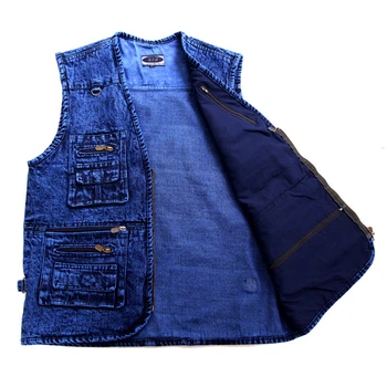 Vyriški berankoviai Viršutiniai drabužiai džinsinio audinio liemenė tamsiai mėlynos spalvos plius dydis berankovė liemenė Kelių kišenėje dydis XL iki 5XL