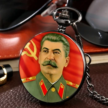 Vyriški Kišenėje Žiūrėti Sovietų Herojaus Portretas Stalino Rusijos Lyderis Kvarco Žiūrėti Grandinės Pakabukas Fob Meno Kolekcionieriams Valandą Dovanos
