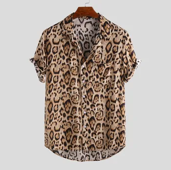 Vyriški Leopard Pirnt Marškinėliai Disco Atsitiktinis Mygtuką Trumpas Rankovės Havajų Marškinėliai Vyrams Atogrąžų 
