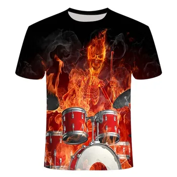 Vyriški Liepsna Muzikos T-shirt 3d Gitara marškinėliai Atsitiktinis Metalo Shirt Spausdinti Gotikos Anime Drabužius trumpomis Rankovėmis T-shirt