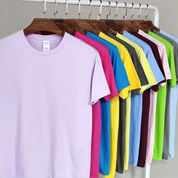 Vyriški medvilnės trumpomis rankovėmis apvalios kaklo marškinėliai kieto spalvų marškinėliai bazės