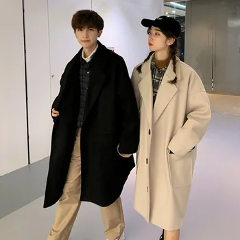 Vyriški paltai 2019 m. rudens ir žiemos naujas vientisos spalvos ilgą skirsnis pora šiltas švarkelis jaunimo asmenybės tendencija vyriški drabužiai