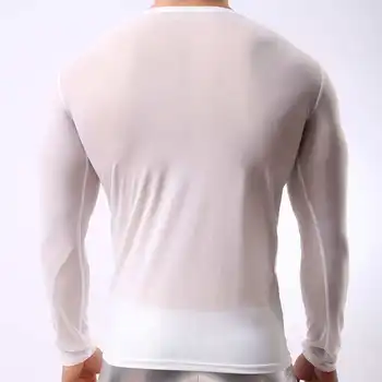 Vyriški Prigludę Undershirt Seksualus Matyti Per Vien Akies Long Sleeve T-shirt Kvėpuojantis Slim Ruožas Apatiniai Undershirts Naujas