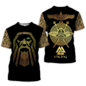 Vyriški Viking simbolis atspausdinta marškinėliai trumpomis rankovėmis trumpomis rankovėmis T-shirt Harajuku hip-hop Unisex marškinėliai, viršuje 012021 vyriški drabužiai