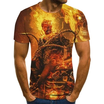 Vyrų Mados Vasaros Kaukolė marškinėliai trumpomis Rankovėmis Riteris Dvasios Liepsna Kaukolė 3D Atspausdintas Viršaus Kaukolė T-Shirt Vyrai