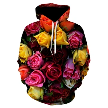 Vyrų/Moterų 2019 m. rudenį, žiemą Hoodies vyriški Megztiniai Rožių gėlių spausdinti Palaidinės Plius Dydis 5XL Laisvas megztinis Hoodie Viršūnės