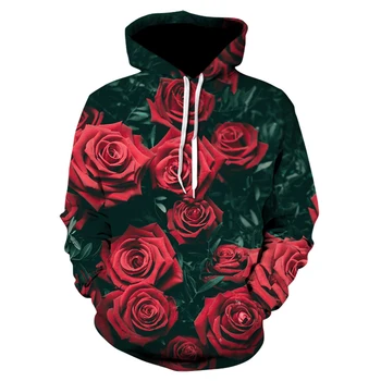 Vyrų/Moterų 2019 m. rudenį, žiemą Hoodies vyriški Megztiniai Rožių gėlių spausdinti Palaidinės Plius Dydis 5XL Laisvas megztinis Hoodie Viršūnės