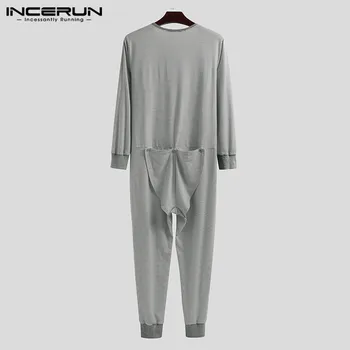 Vyrų Pižama Jumpsuit Homewear ilgomis Rankovėmis Laisvalaikio Dryžuotas Mygtuką Rompers Patogus Sleepwear Vyrų darbo drabužiai S-5XL INCERUN