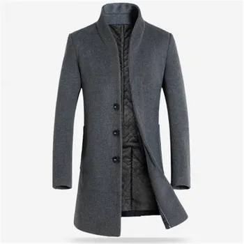 Vyrų žiemos ilgomis rankovėmis nuolatinis apykaklės mygtuką kišenės šiltas vilnos atsitiktinis švarkelis, striukė, vyriški drabužiai
