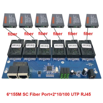 Wanglink 6F2E 10/100M 2 RJ45 6 155M SC pluošto Port Fast Ethernet switch Converter 20KM PCBA