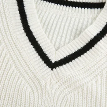 WannaThis V Kaklo Megztiniai Moteris Balta Atsitiktinis Palaidų Preppy Stiliaus Megztinis Trikotažas Rudens Žiemos 2020 Megztinis Juostele Faashion Naujas