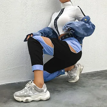 Weekeep Kratinys Tuščiaviduriai Iš Kelnes Moterims Streetwear Didelis Juosmens Pieštuku Kelnės Mados Kulkšnies ilgio Krovinių Kelnės Moterims 2019
