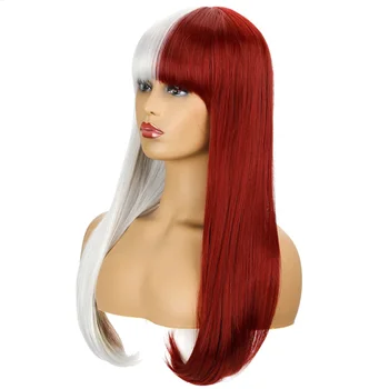 WEILAI ilgi tiesūs plaukai, raudonos ir baltos spalvos perukai Karščiui atsparios sintetinės cosplay perukai moteris