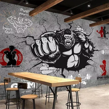 Wellyu Asmenybės kūrybos sveikatingumo kultūrizmo gorila skaldyti sienos salė fono sienos užsakymą didelės freskos žalia tapetai