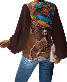 WHEREISART Didelio Dydžio Palaidinė Afro Juoda Merginos Magic Lady Palaidinė Melanino Poppin Prarasti ilgomis Rankovėmis Marškinėliai Topai Plus Size V-kaklo