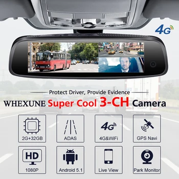 WHEXUNE 4G ADAS Full HD 1080P 3 Fotoaparatas Automobilių DVR Brūkšnys Cam GPS Navigacijos DashCam 