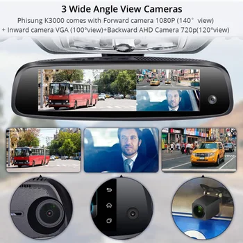 WHEXUNE 4G ADAS Full HD 1080P 3 Fotoaparatas Automobilių DVR Brūkšnys Cam GPS Navigacijos DashCam 