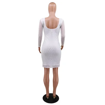White Diamond Suknelė Seksualus Moterų Visą Rankovės Bodycon Kelio Ilgis Backless Elegantiškas Vakare, Naktį Šalies Klubas Vestidos Suknelės